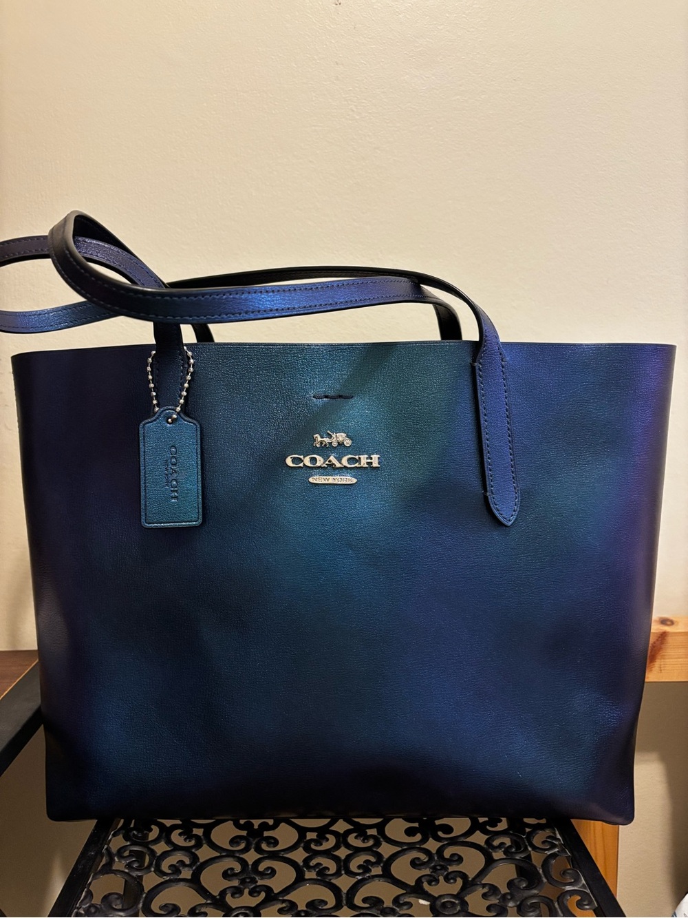 Coach Leather Tote in Deep Blue-Green
